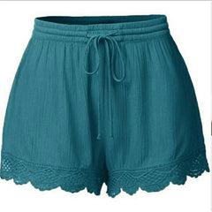 Women's Sweat Shorts with Lace and Rope Tie