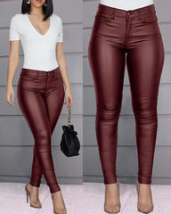 Women's Solid Color PU Leather Pants Casual Sexy Foot Pants