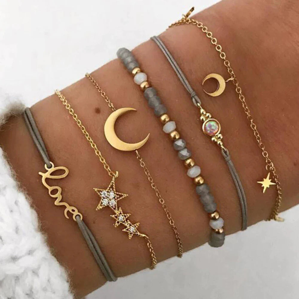 New Arrived Star Moon Letter Six-piece Set Female Bracelet