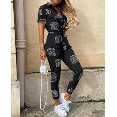 Bodysuit Women Rompers Jumpsuits hot style leisure lapel printing belt tooling jumpsuits Women Jumpsuit streetwear CK