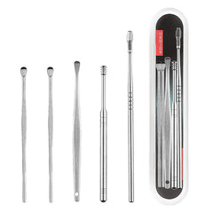 6 Pz/set Raccoglitori di Cerume In Acciaio Inox Earpick Rimozione della Cera piercing kit cerume Curette Cucchiaio Cura Dell'orecchio Pulito Strumento di pulizia dell'orecchio 