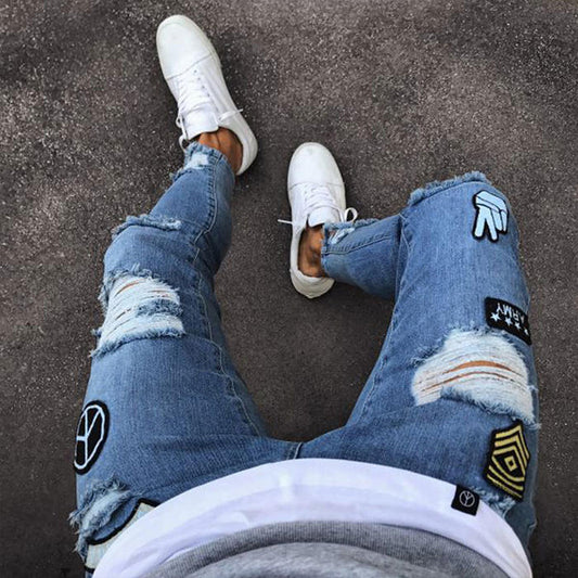 Fashionable Casual Trendy Ripped Tapered Skinny Jeans For Men