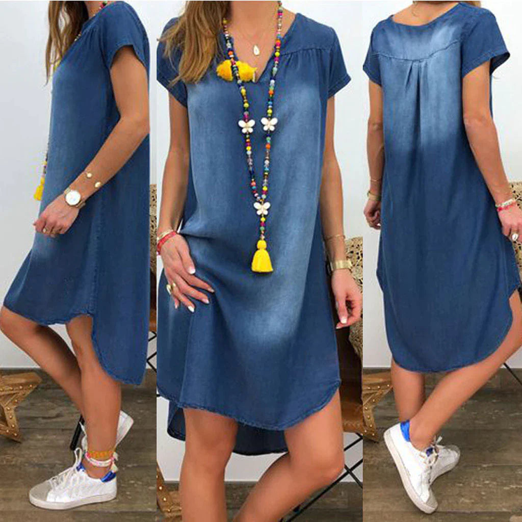 Female Ladies Leisure Time Fashion Cowboy Short-sleeved Dress