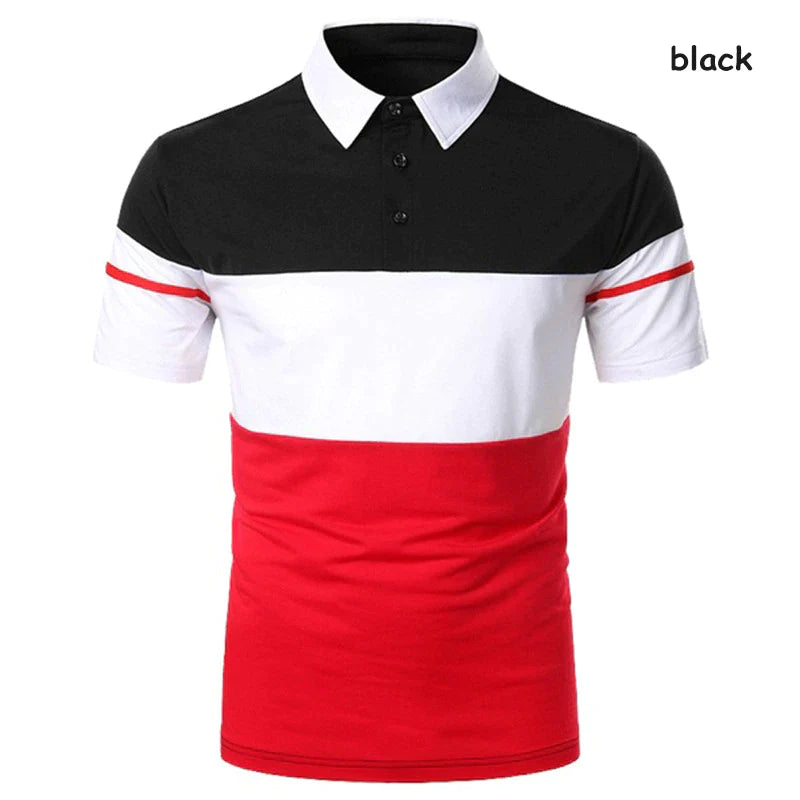 Urban Fashion Business Three Spell Color Men's Lapel Short-sleeved Polo Shirt Slim