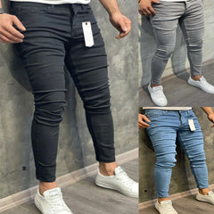 European and American Men's Elastic Tight-fitting Jeans With Little Feet Are Classic Tricolor