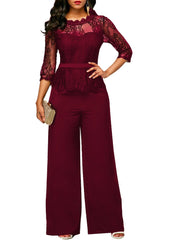 Women's High Waist Lace Spliced Slim-fit Rompers