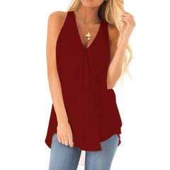 Women V Neck Sleeveless Solid Chiffon Casual Loose Tank Top Flowy Summer Top