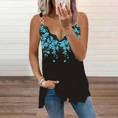 Women's Clothing Summer V-neck Flowers Printing Loose Vest