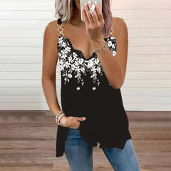 Women's Clothing Summer V-neck Flowers Printing Loose Vest