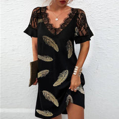 Fashion Lace Personality Print Flower Dress