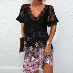 Fashion Lace Personality Print Flower Dress