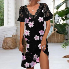 Fashion Lace Personality Print Flower Dress