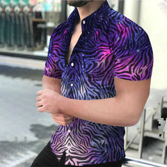 Summer Digital Print Flower Men Leisure Time Loose-fit Short-sleeved Shirt