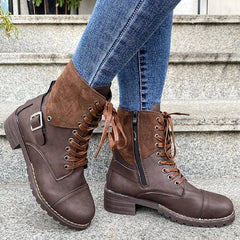 Plus Size Short boots female Autumn Mosaic Retro England zipper Rough Martin Martin boots