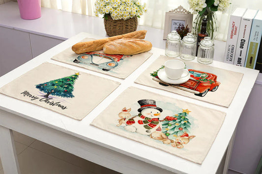 Christmas Dinner Mat Cotton And Hemp Dining Table Festive Dress Up Western Food Mat Fabric Home Heat Insulation Pad