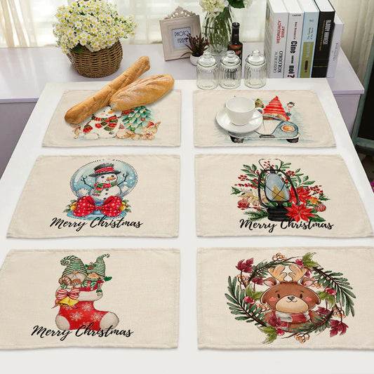 Christmas Dinner Mat Cotton And Hemp Dining Table Festive Dress Up Western Food Mat Fabric Home Heat Insulation Pad