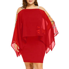 Plus Size Solid Color Off-Shoulder Irregular Chiffon Dress