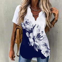 Summer Women's Temperament New Explosive Wave Collar Shirt Printed Short-sleeved Women