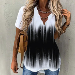 Summer Women's Temperament New Explosive Wave Collar Shirt Printed Short-sleeved Women