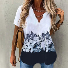 Summer Women's Temperament New Explosive Wave Collar Shirt Printed Short-sleeved Women