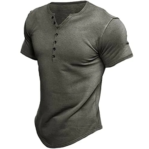 Henley T Shirts for Men Short Sleeve Casual Slim Fit V-Neck Button Summer Shirts Tops