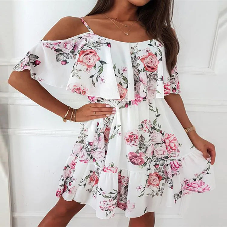 Chiffon print halter strapless dress