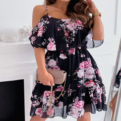 Chiffon print halter strapless dress