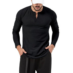 Men's Solid Color Long Sleeve Button T-Shirt