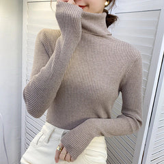 Ladies Ribbed Jumper with Polo Roll and Turtle Necks