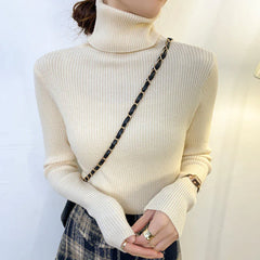 Ladies Ribbed Jumper with Polo Roll and Turtle Necks