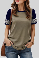 casual splicing faded short sleeved ladies t shirt