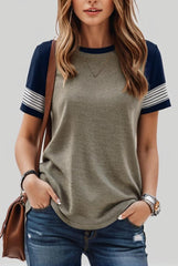 casual splicing faded short sleeved ladies t shirt