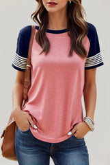 casual splicing faded short sleeved ladies t shirt