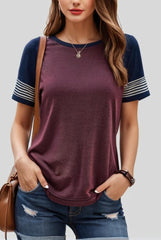 casual splicing faded short sleeved ladies t shirt