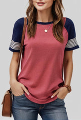 casual splicing faded short sleeved ladies t shirt