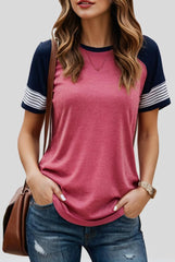 casual splicing faded short sleeved ladies t shirt