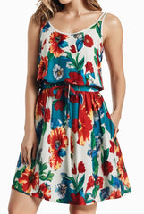 comfortable floral print and pockets loose fit sleeveless mini dress a line jewel