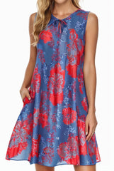 comfortable floral print and pockets loose fit sleeveless mini dress a line jewel