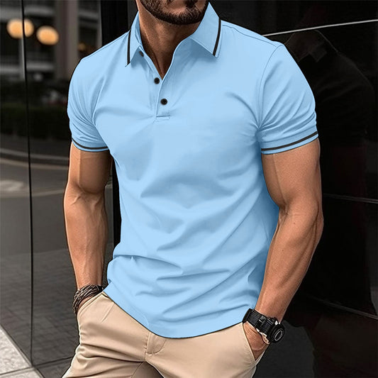 Men's Button Ribbed Collar Sport Polo Shirt