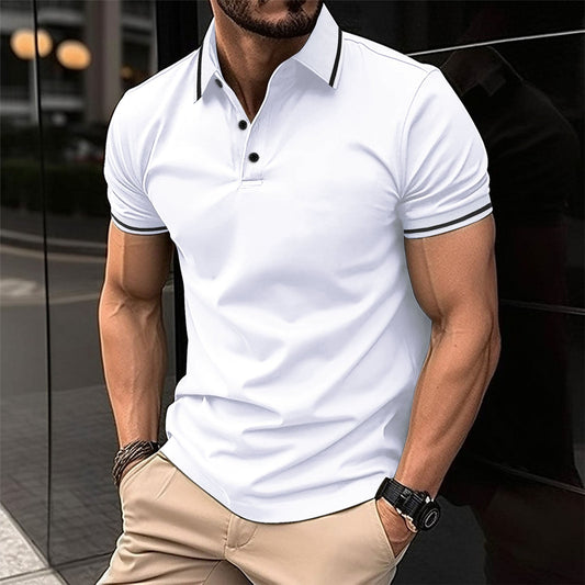 Men's Button Ribbed Collar Sport Polo Shirt