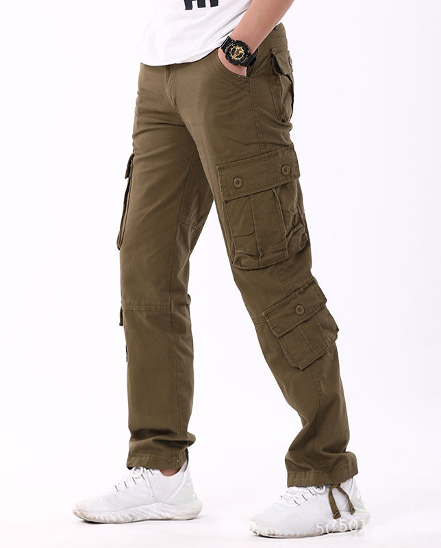 Straight-leg casual cargo pants with flap pockets