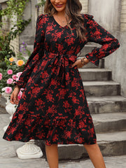 Women’s Trendy Waisted Floral Long Sleeve Dress