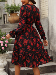 Women’s Trendy Waisted Floral Long Sleeve Dress