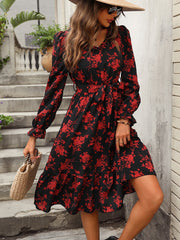 Women’s Trendy Waisted Floral Long Sleeve Dress