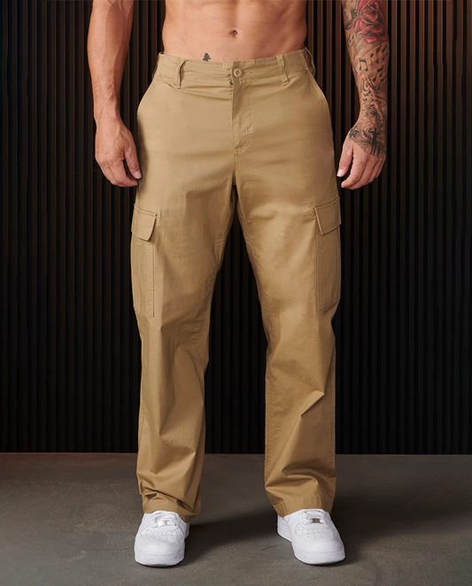 Solid color casual loose fit straight Cargo Pants