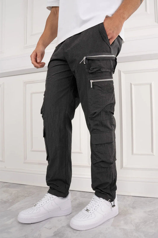 Cargo Pants with Asymmetric Pockets and Adjustable Elastic Waistband