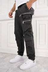 Cargo Pants with Asymmetric Pockets and Adjustable Elastic Waistband