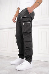 Cargo Pants with Asymmetric Pockets and Adjustable Elastic Waistband