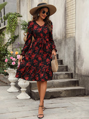 Women’s Trendy Waisted Floral Long Sleeve Dress