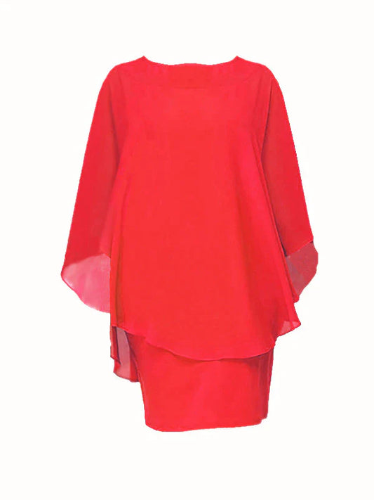 Plus Size Classic Solid Color Fake Two Pieces Smock Chiffon